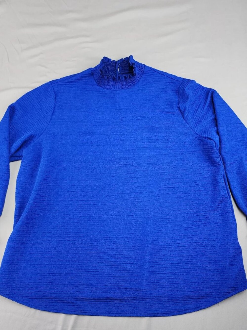SHEIN CURVE 3XL Royal Blue Textured Mock Neck Blouse Long Balloon Sleeve Ruffled